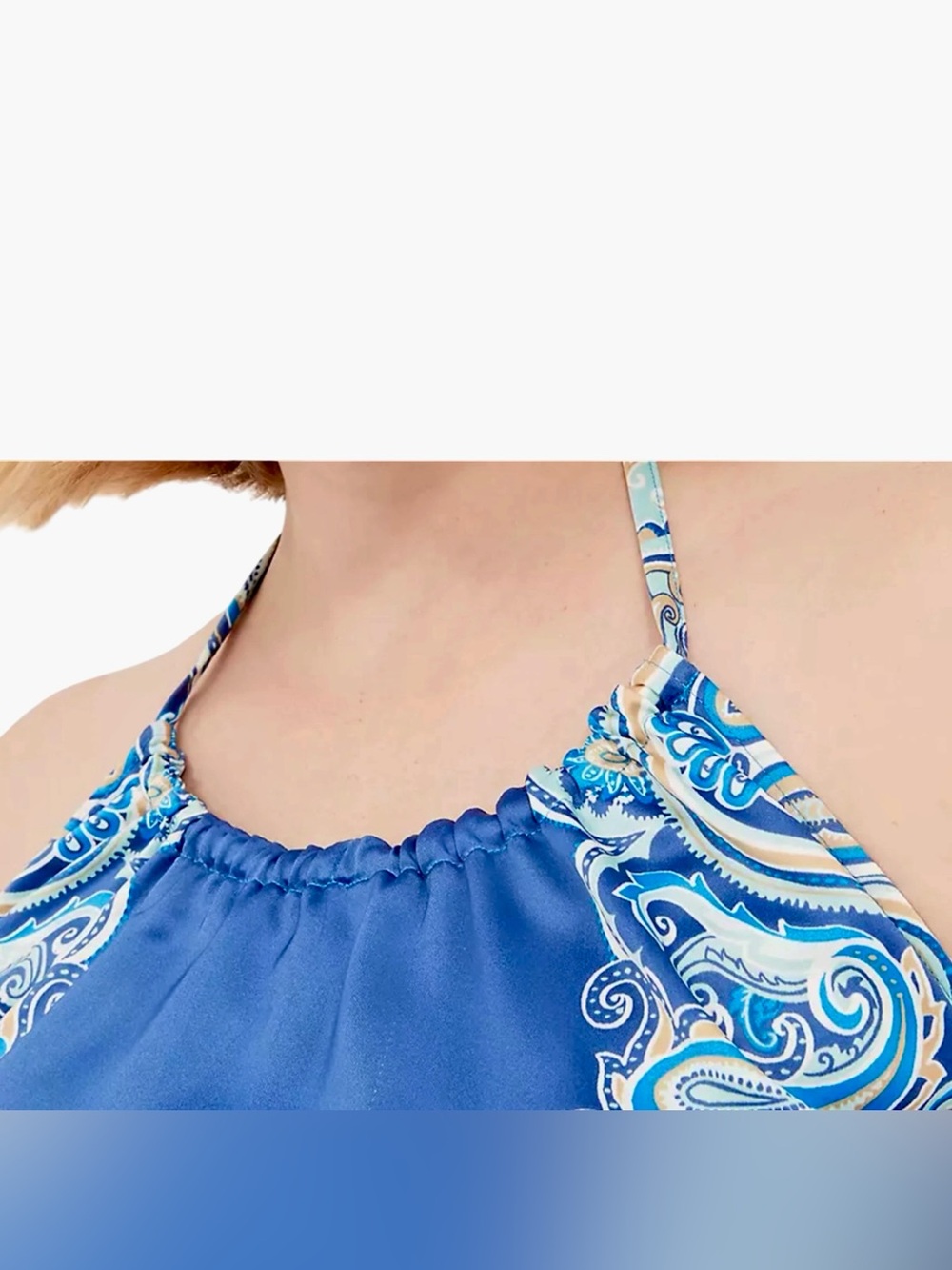 Lane Bryant Blue Paisley Satin Feel Halter Maxi Dress Size 14 - Picture 3 of 6